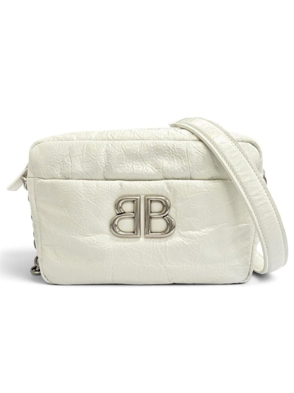 Balenciaga Monaco Arena Calfskin BB Chain Shoulder Bag White Silver